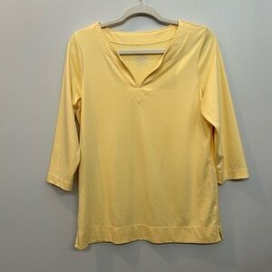 L.L. Bean Butter Yellow Pima Cotton Rounded Split Neck 3/4 Sleeves Top Size M